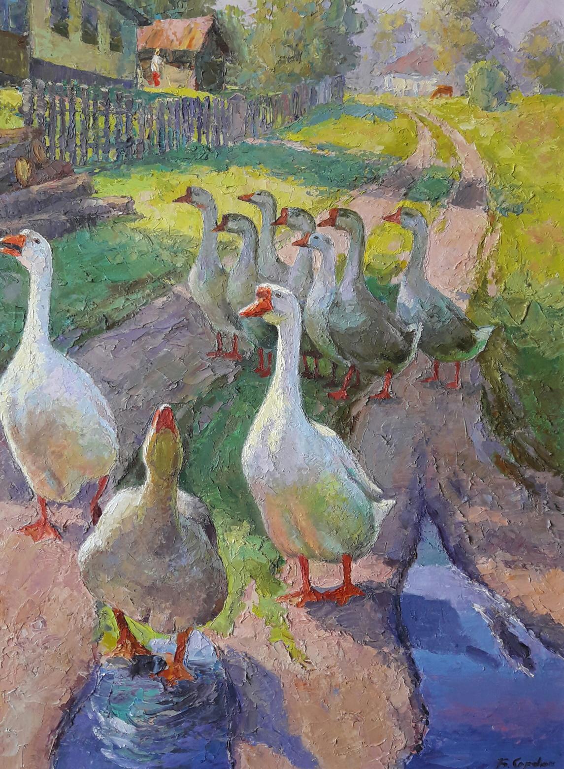 Oil painting Geese Serdyuk Boris Petrovich
