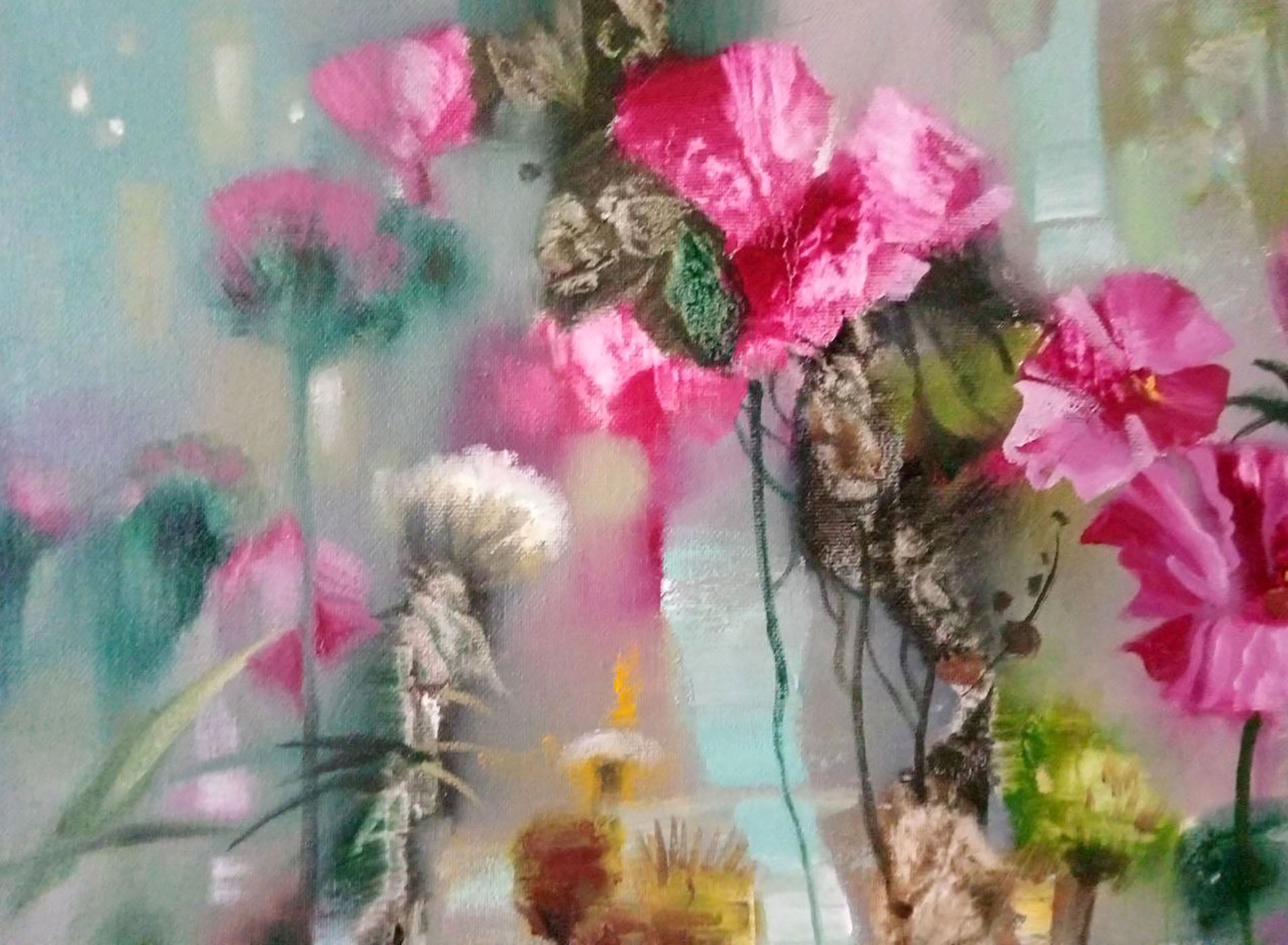 An abstract oil painting by Anatoly Borisovich Tarabanov featuring an evening bouquet