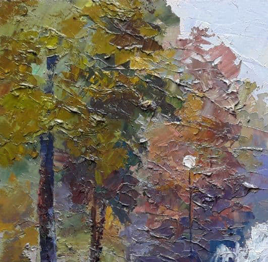 The painting invites viewers to stroll through the park and admire the beauty of the season