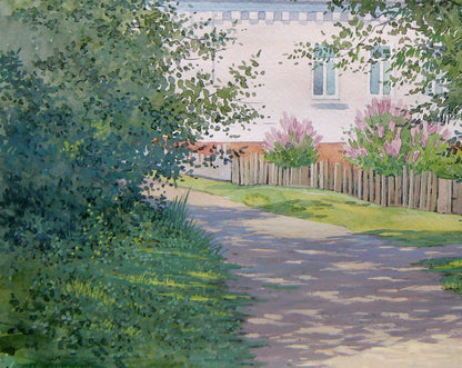 Watercolor painting Spring Rural street
