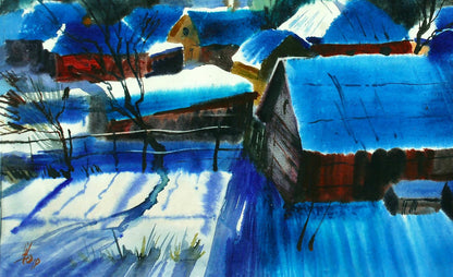 Watercolor painting Winter in Lebedyn Egor Shvachunov
