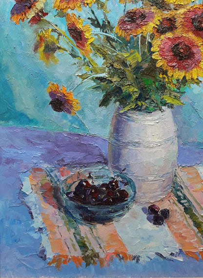 Oil painting Flowers and Cherries Serdyuk Boris Petrovich