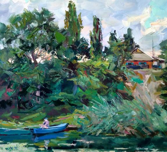 An oil painting by Alexander Nikolaevich Cherednichenko capturing the "Emerald Evening"