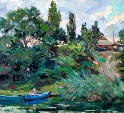 An oil painting by Alexander Nikolaevich Cherednichenko capturing the "Emerald Evening"