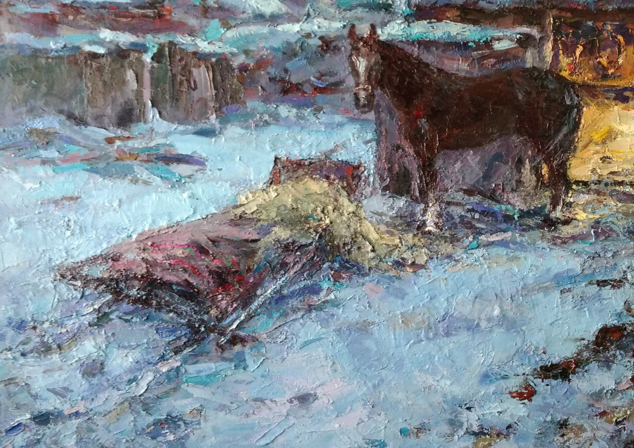 Oil painting Winter countryside