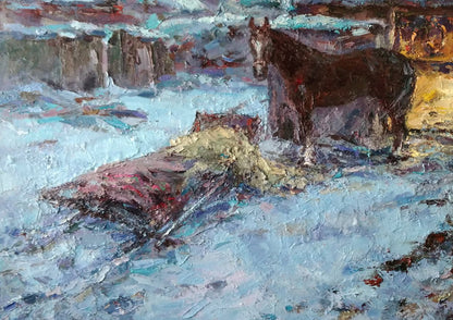 Oil painting Winter countryside