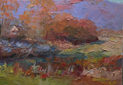 A scene of autumnal beauty is depicted in the oil painting