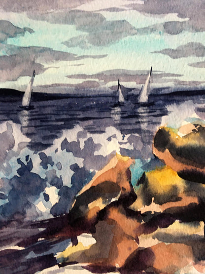 Watercolor painting The sea is in storm Svetlana Gramm