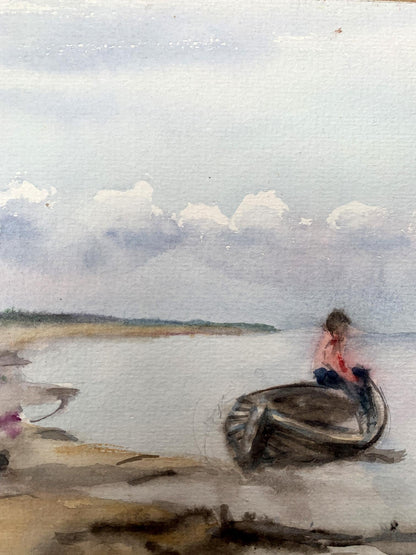 Watercolor painting Waiting for a man Unknown artist