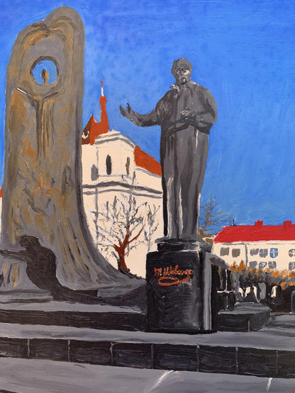 Oil painting City monument in the park Oleksandr Gukalov