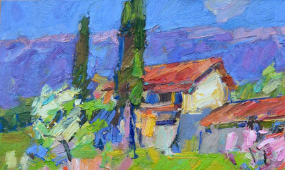 Oli painting Spring mountains Nature Pereta Vyacheslav