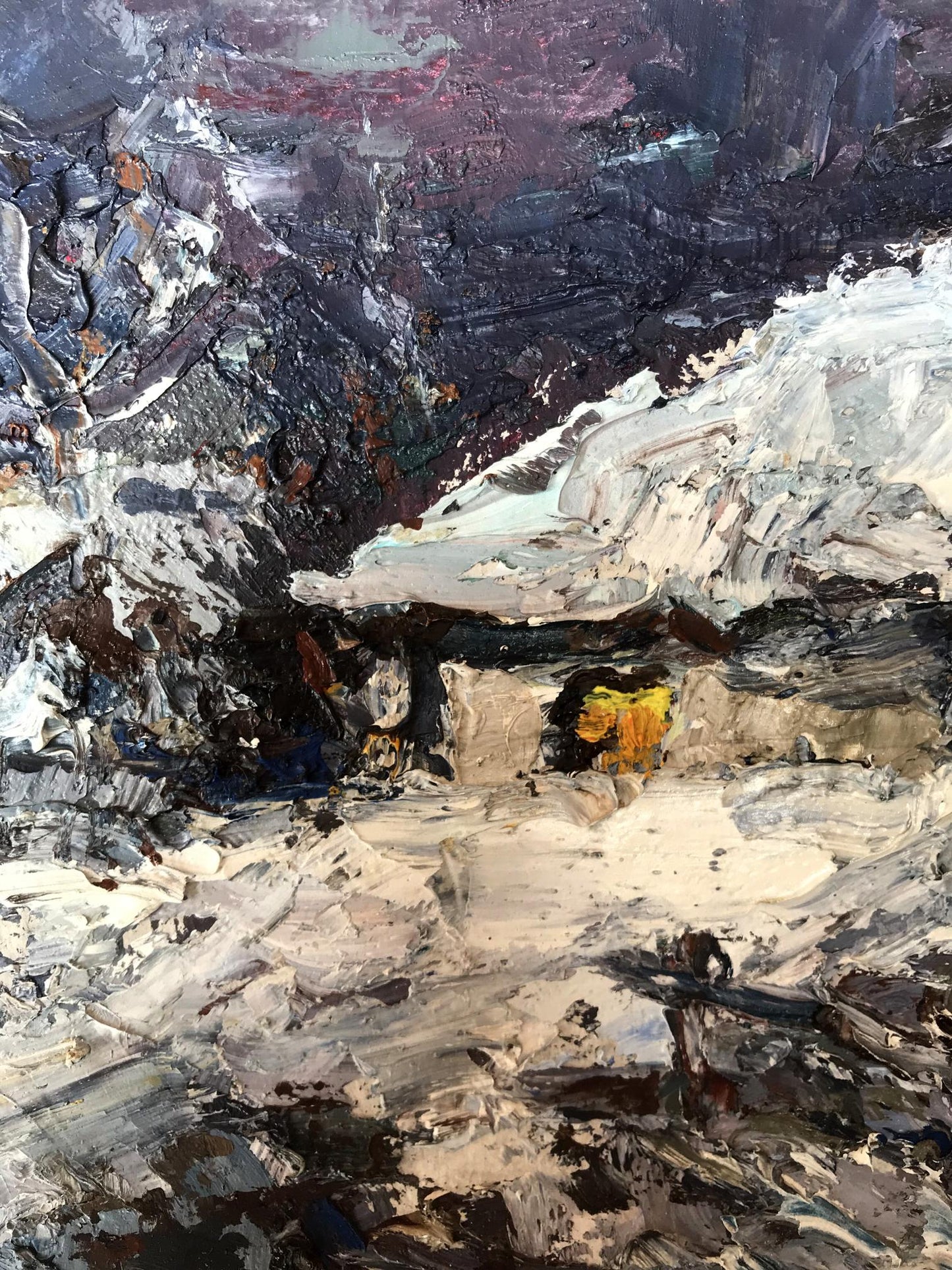 Alexander Cherednichenko's oil painting captures a winter night scene in the village