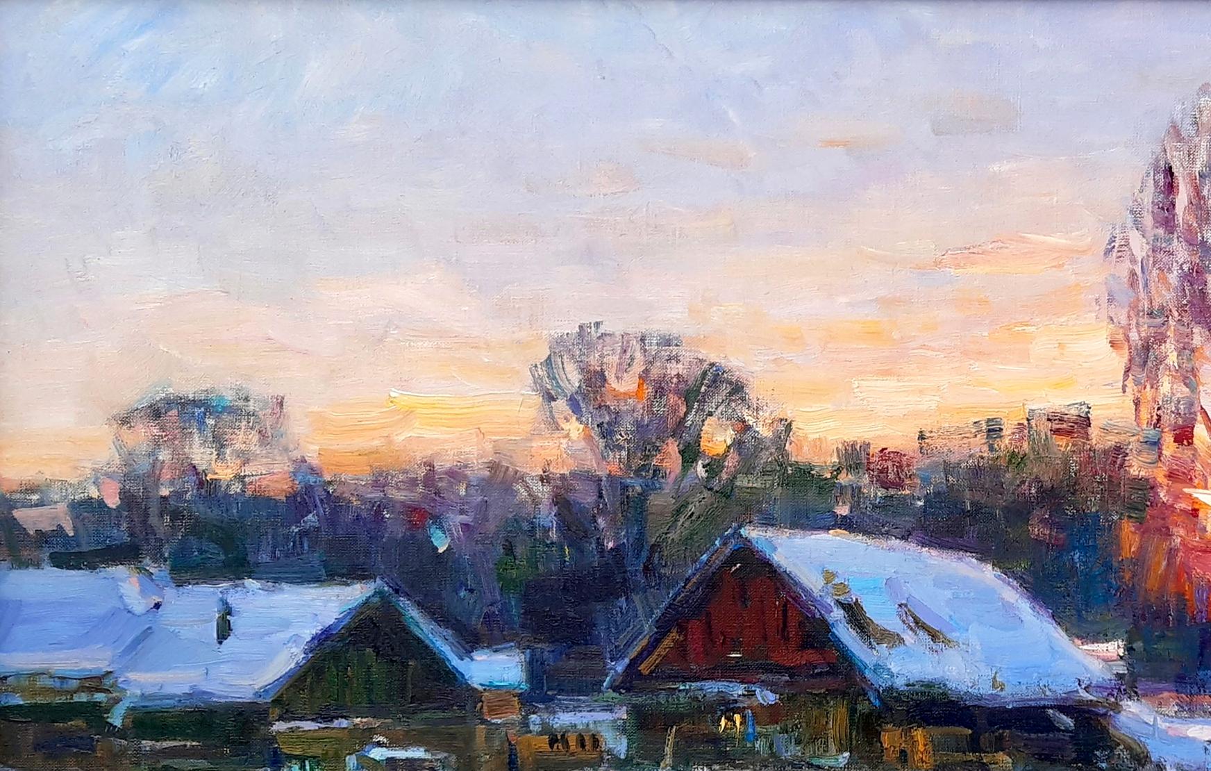 Oli painting Evening Winter Landscape Miacheslav Tepeta