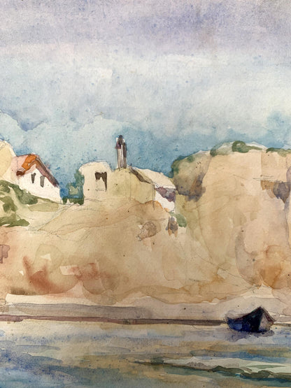 Watercolor painting Boats on the shore Unknown artist