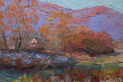 The painting showcases the natural splendor of autumn foliage