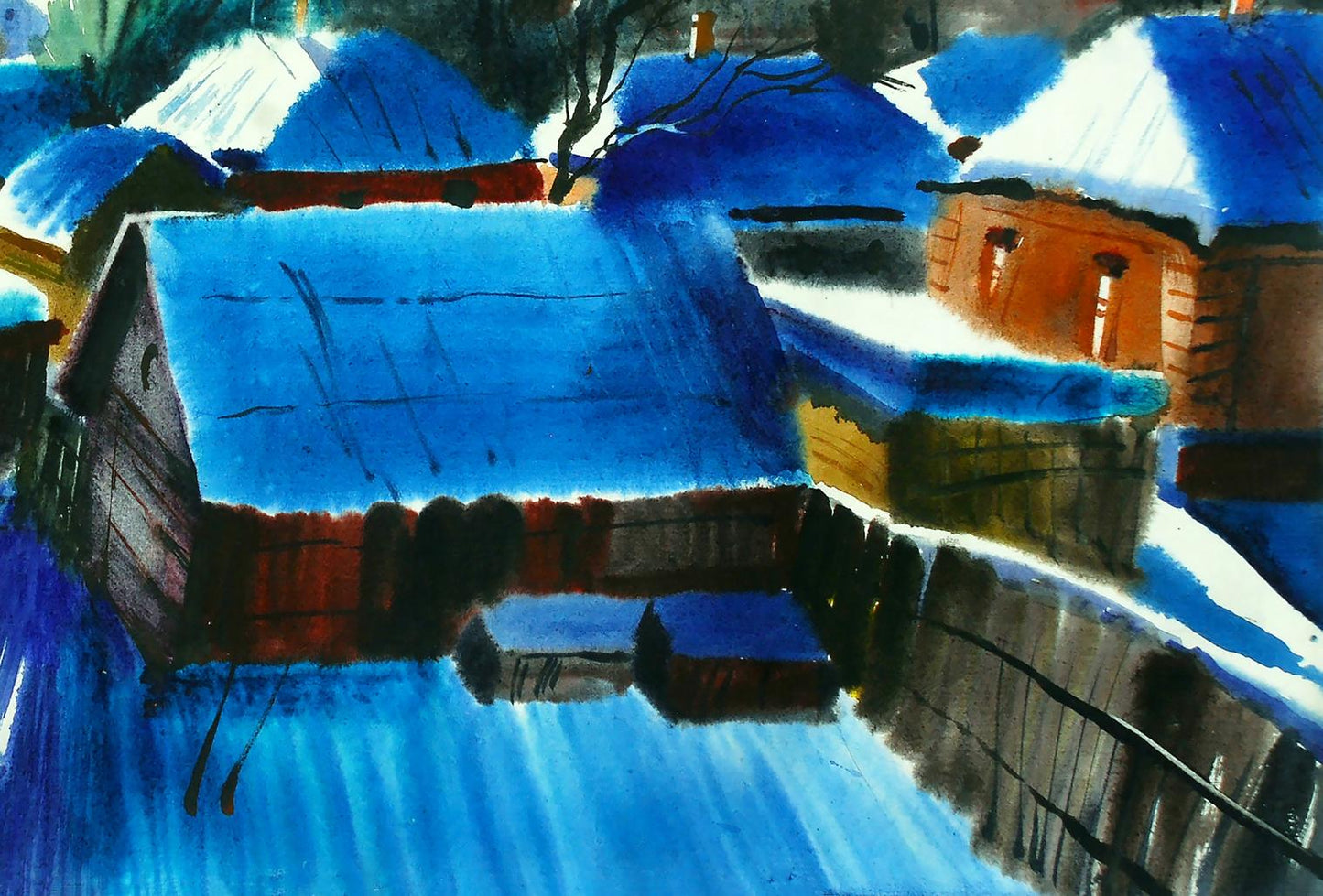 Watercolor painting Winter in Lebedyn Egor Shvachunov