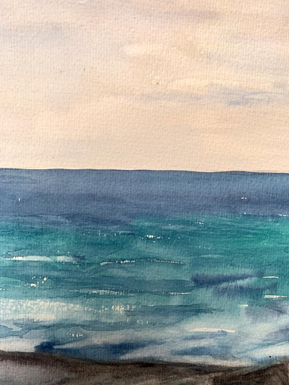 Watercolor painting Evening sea tide Unknown artist
