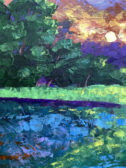 Oil painting Sunset behind the trees V. Zadorozhnya