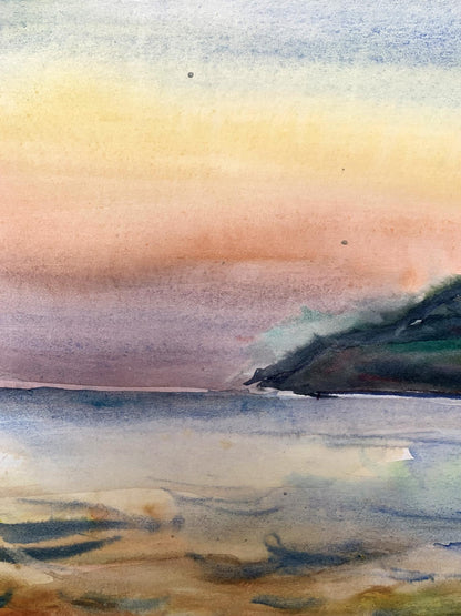 Watercolor painting Sea sunset Unknown artist