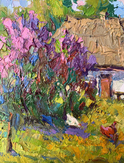 4 Oil painting Chickens grazing in the yard Oksana Ivanyuk