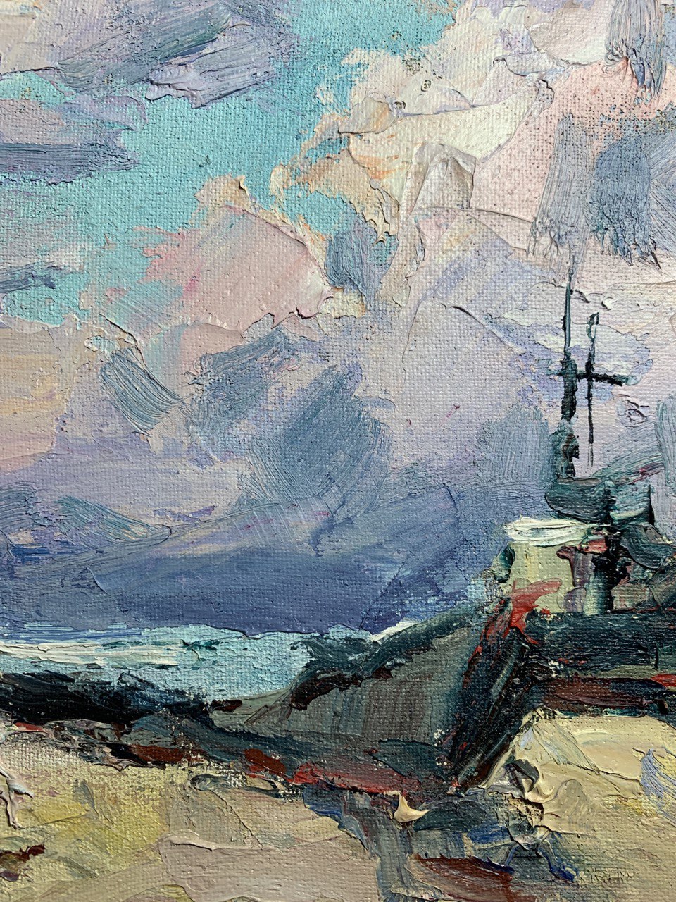 Oil painting Sea Boats
