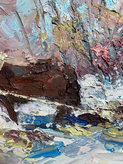 Oil Painting Winter Village Landscape 