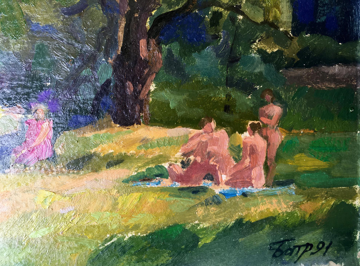 Oil painting Rest by the river Batrakov Vladimir Grigorievich