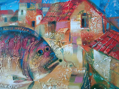 Abstract oil painting Big fish Anatoly Tarabanov