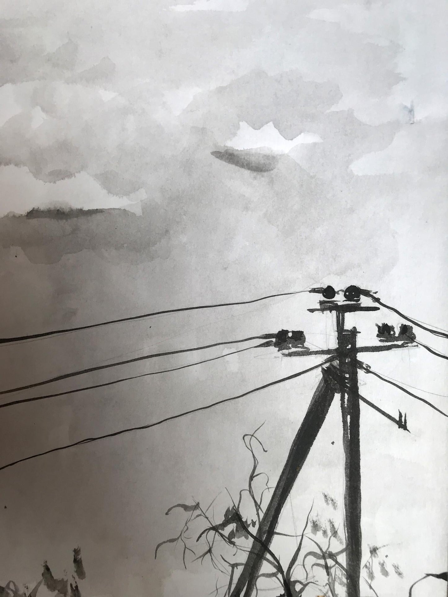 Watercolor painting View of the water tower Smalchuk