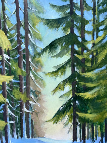 Oil painting Snowy road in the forest Mykhailo Burdylo