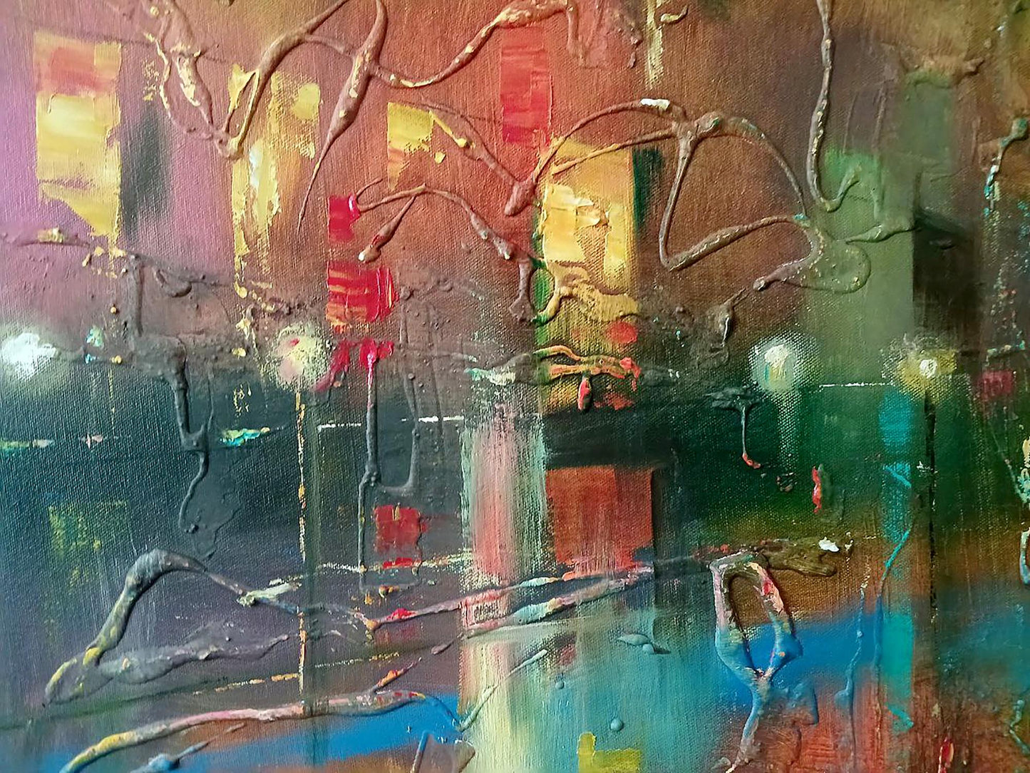 Abstract oil painting Night city lights Anatoly Tarabanov
