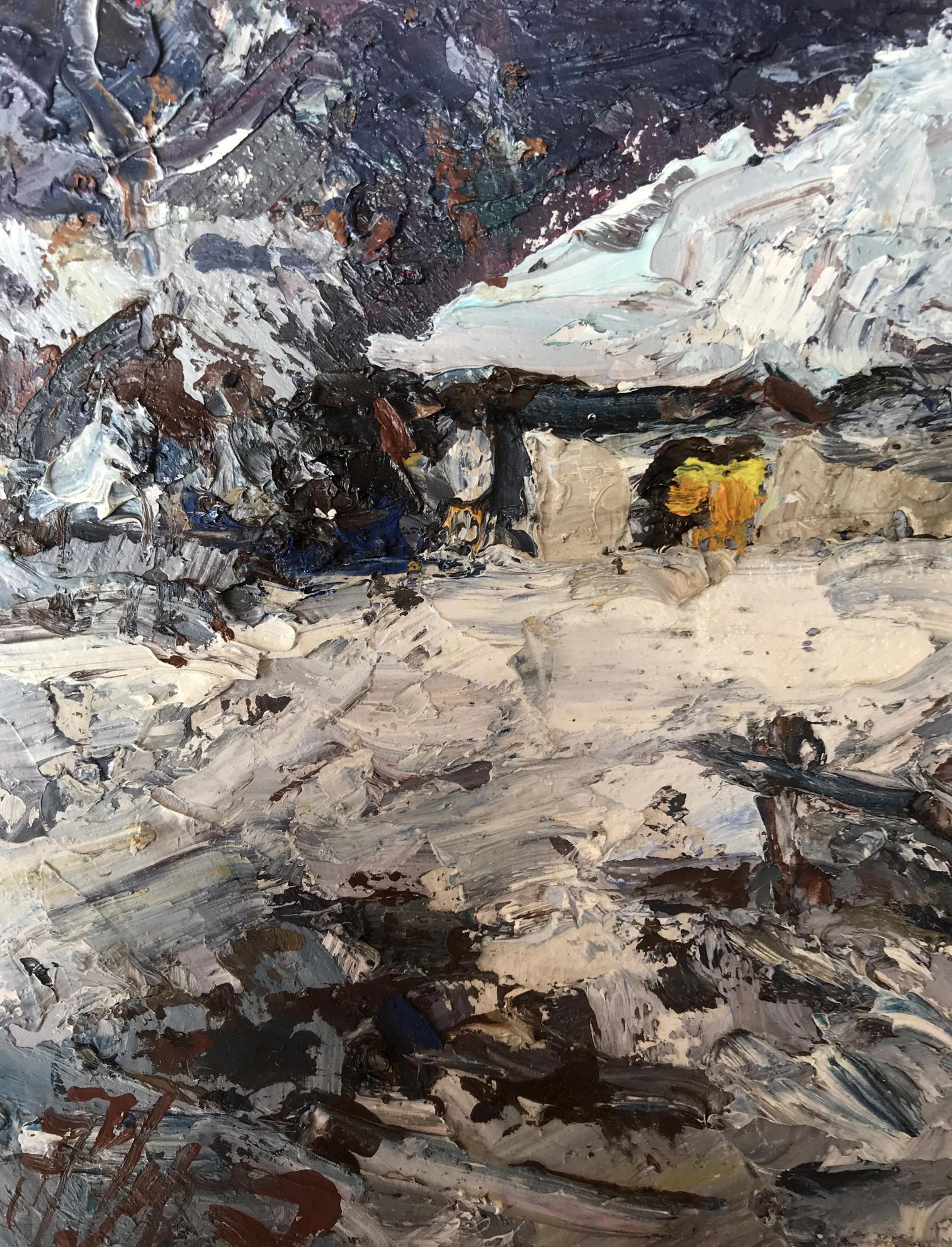 The wintry charm of the village is captured by Alexander Cherednichenko in oil