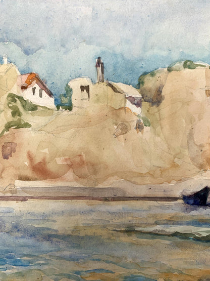 Watercolor painting Boats on the shore Unknown artist
