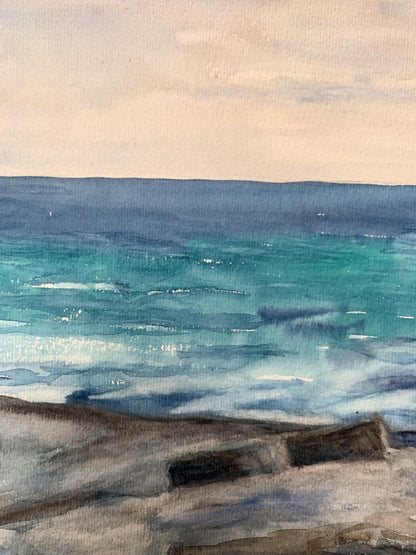 Watercolor painting Evening sea tide Unknown artist
