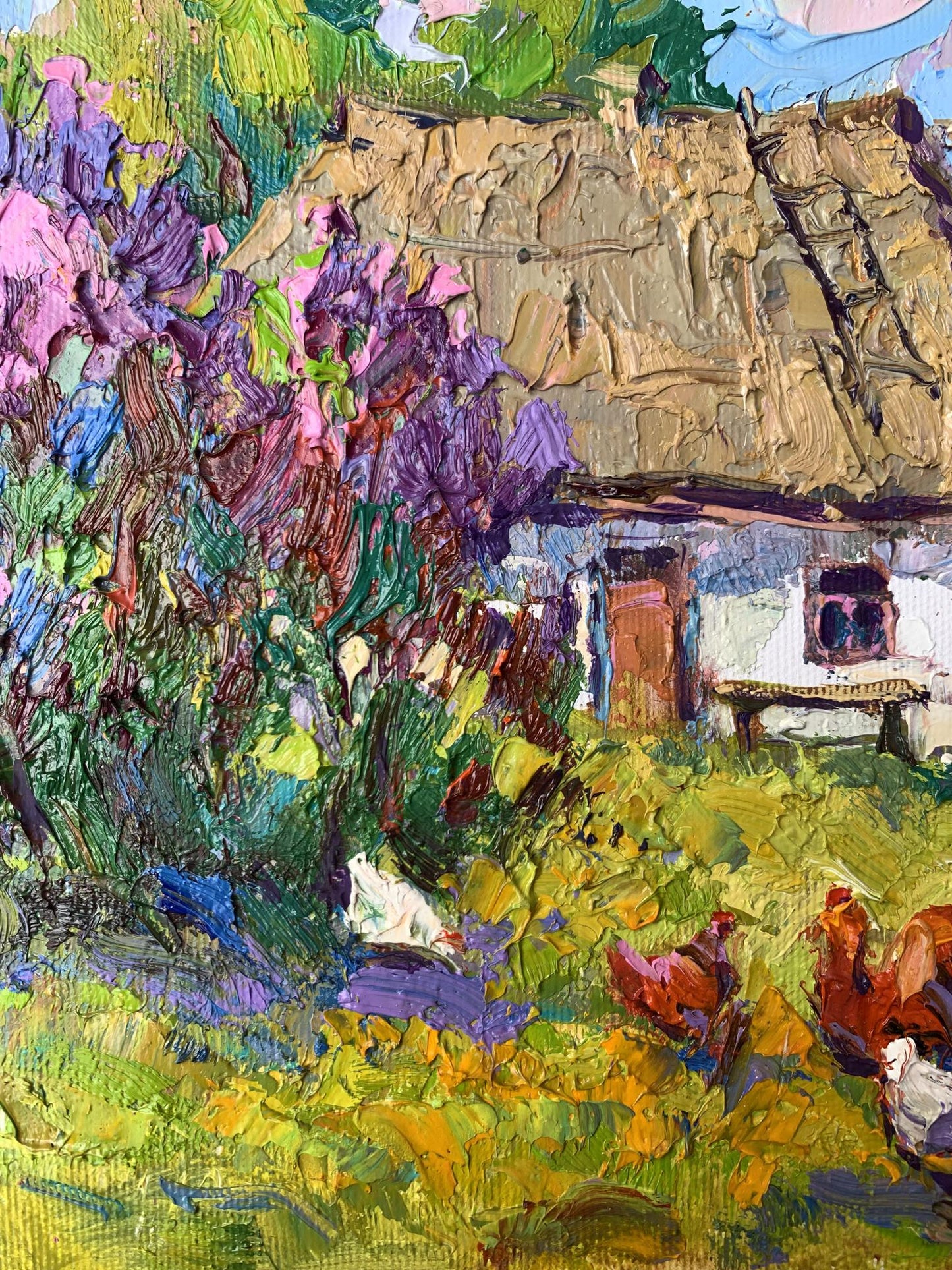 4 Oil painting Chickens grazing in the yard Oksana Ivanyuk