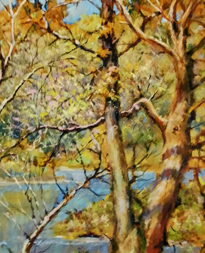 Oil painting River in the autumn forest Anatolii Duhnevich