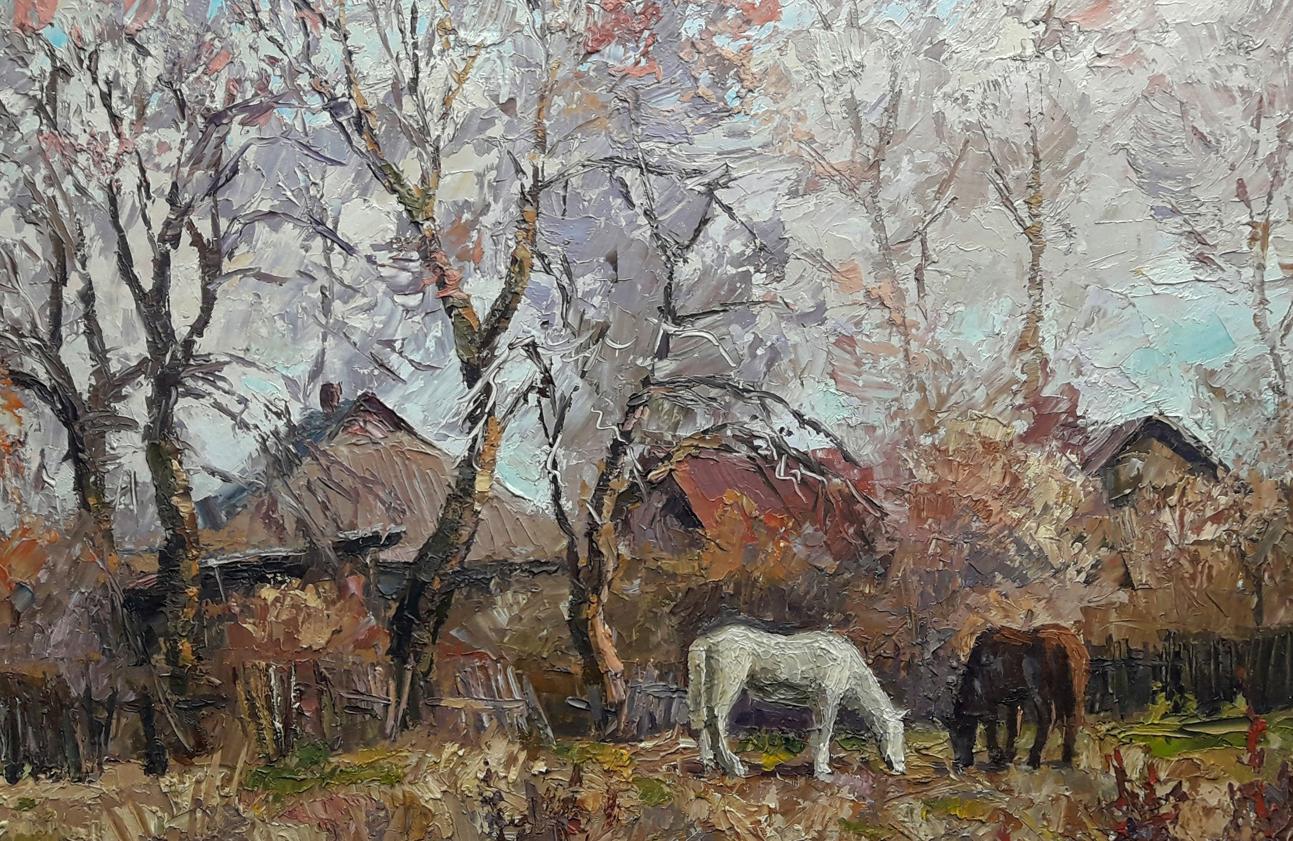 Oil painting Landscape with horses Serdyuk Boris Petrovich