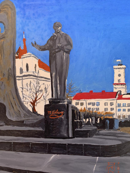 Oil painting City monument in the park Oleksandr Gukalov