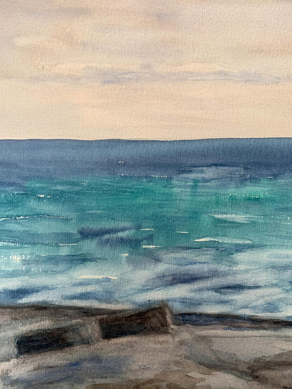 Watercolor painting Evening sea tide Unknown artist