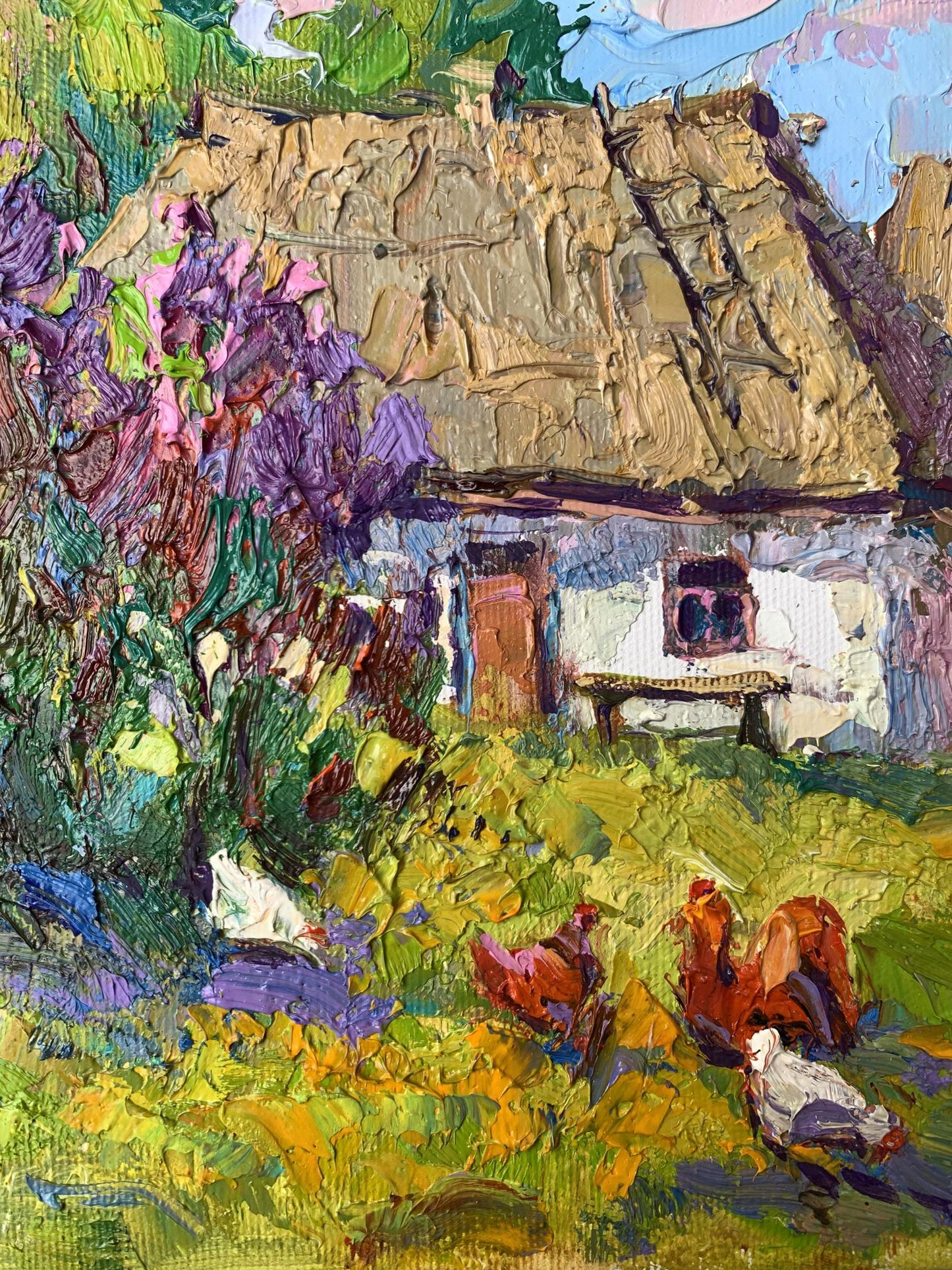 4 Oil painting Chickens grazing in the yard Oksana Ivanyuk