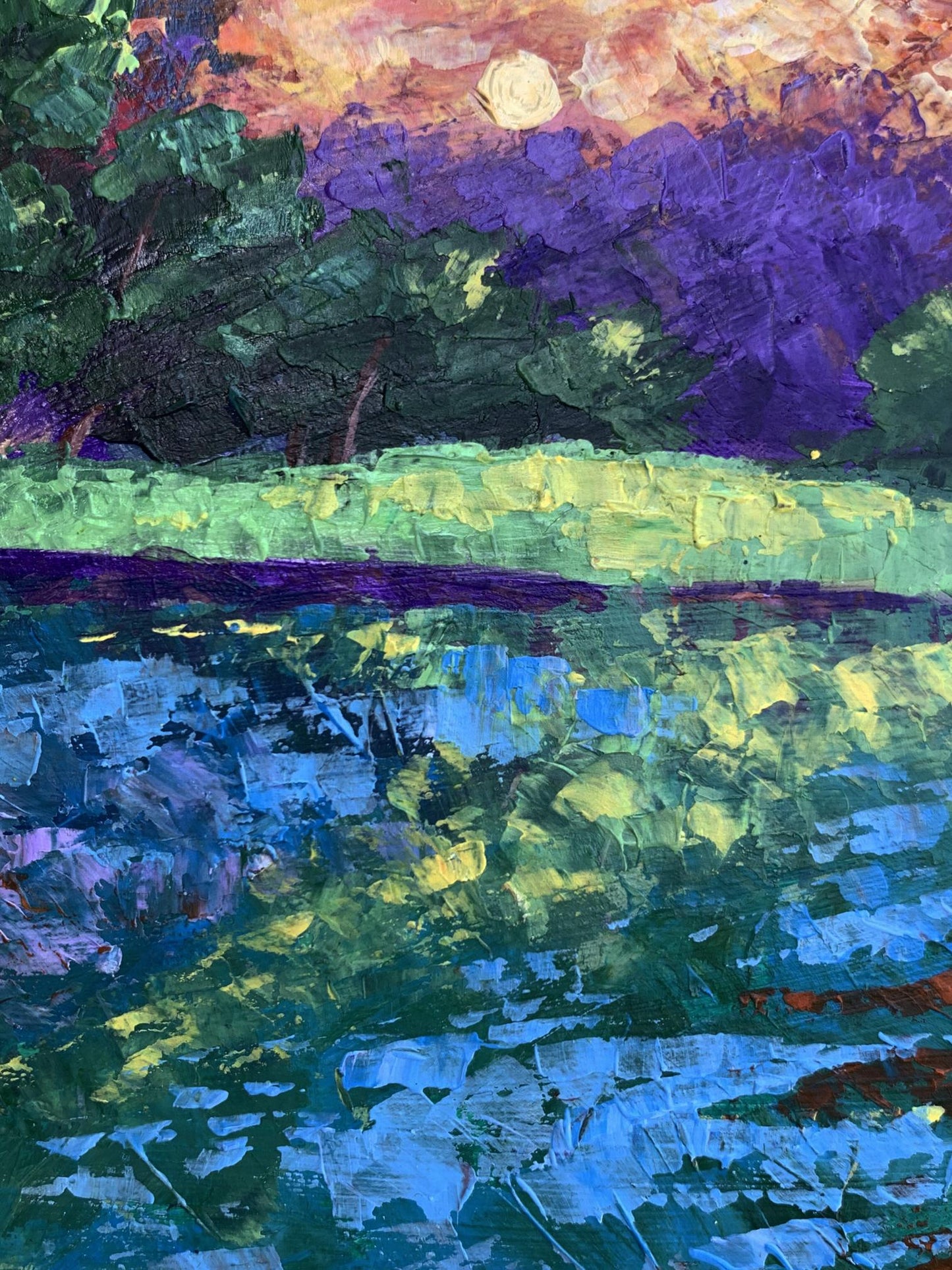 Oil painting Sunset behind the trees V. Zadorozhnya