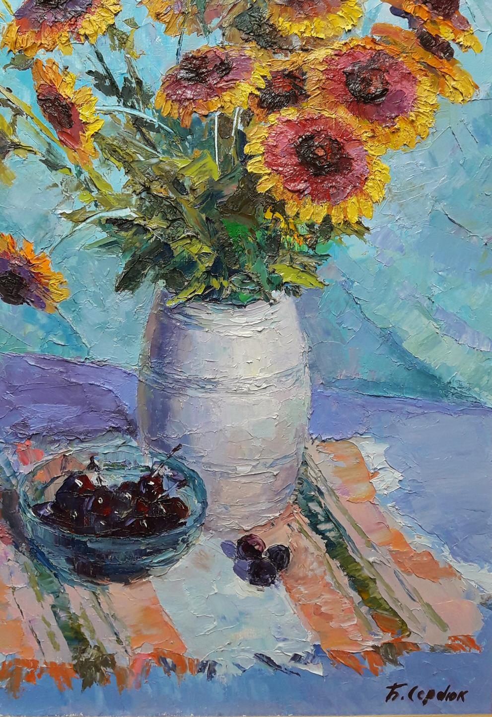 Oil painting Flowers and Cherries Serdyuk Boris Petrovich