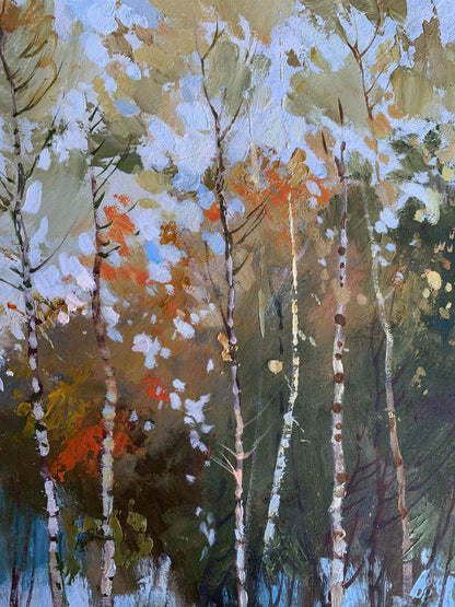 OIl painting Birch autumn forest Yuriy Suprunchuk