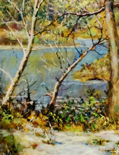 Oil painting River in the autumn forest Anatolii Duhnevich