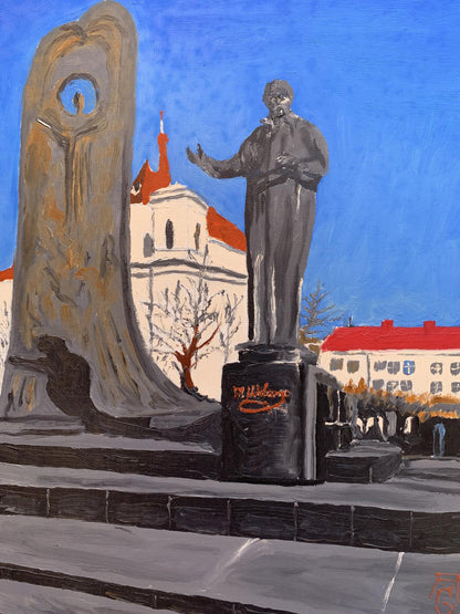 Oil painting City monument in the park Oleksandr Gukalov