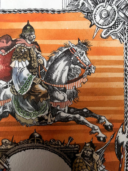 Watercolor painting King on horseback Alexander Arkadievich Litvinov