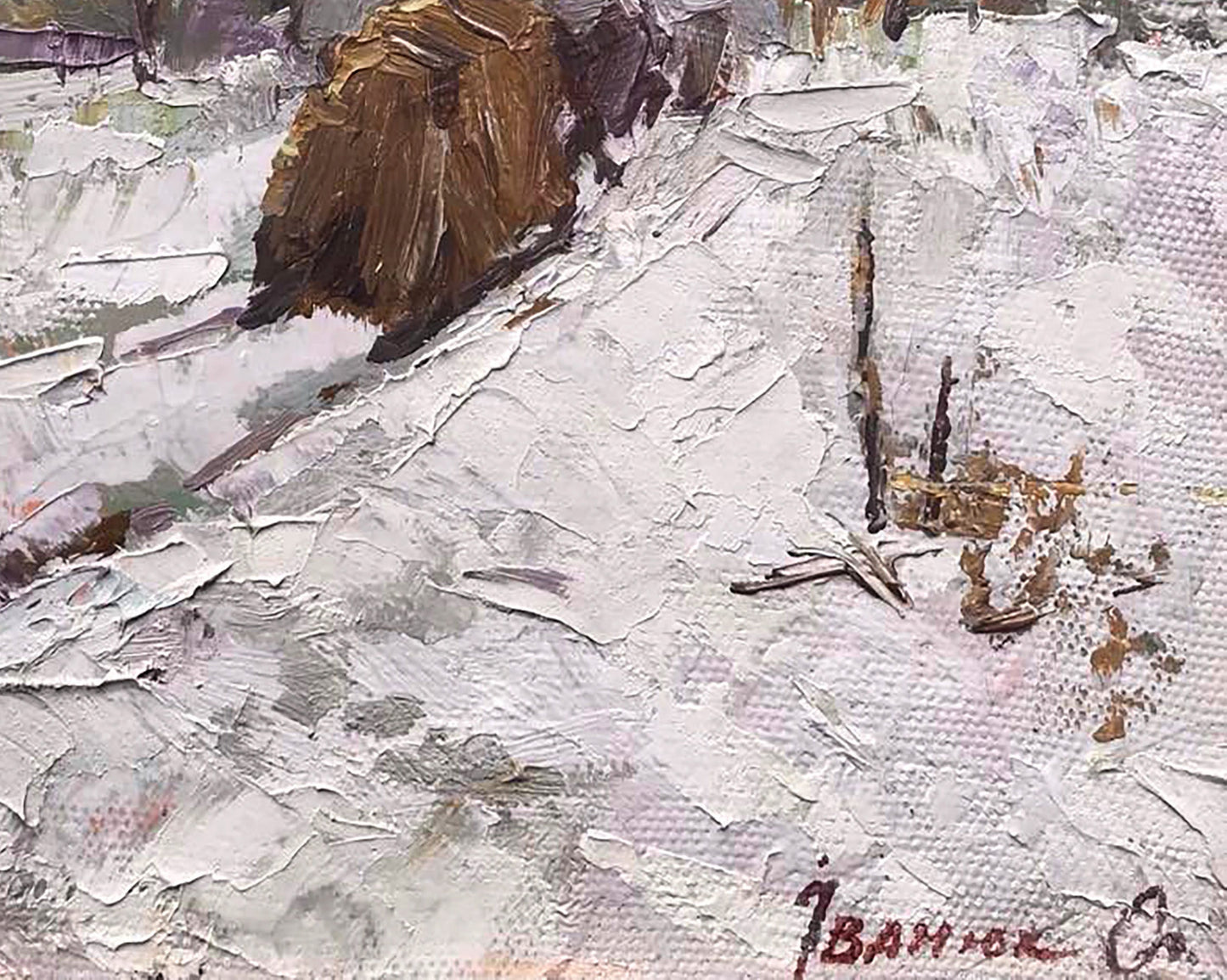 Oil painting In winter they bring hay home Alex Ivanyuk