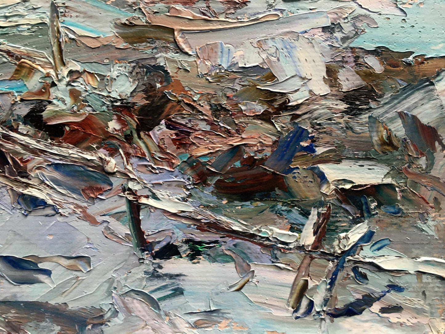 Oil painting Village Winter moonlit night