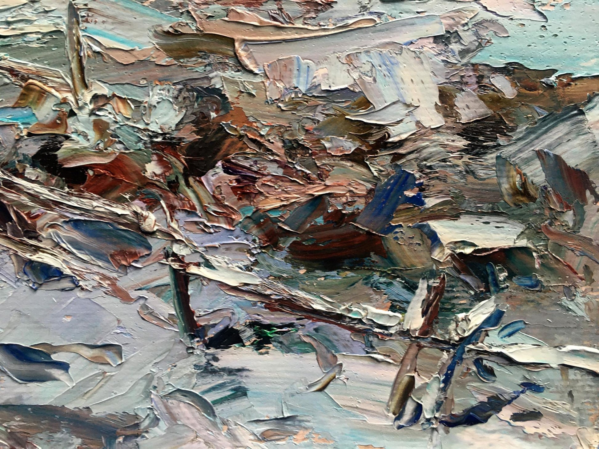 Oil painting Village Winter moonlit night