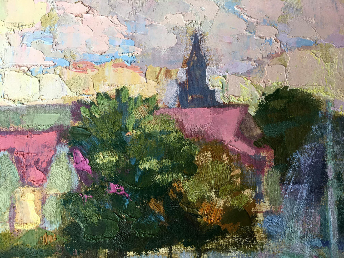 Oil painting City fountain Batrakov Vladimir Grigorievich